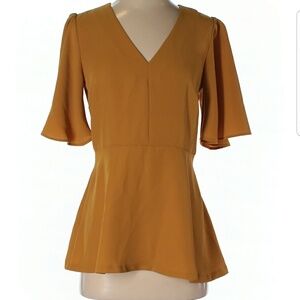 Iso! Ann Taylor ruffle sleeve peplum Mustard top